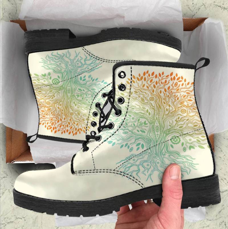 Leather Boots - Bright Tree Of Life