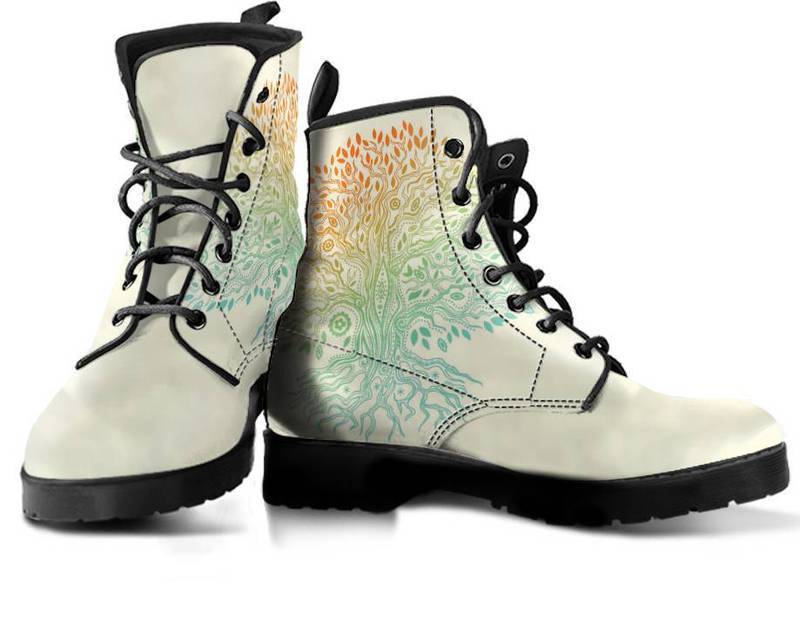 Leather Boots - Bright Tree Of Life
