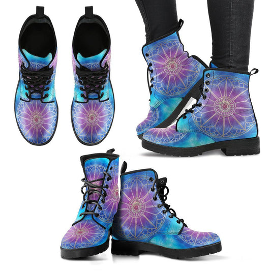 Leather Boots - Chakra Blue Mandala