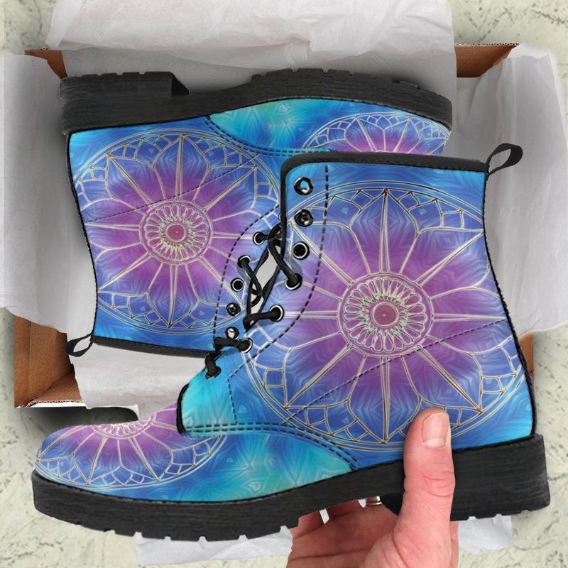 Leather Boots - Chakra Blue Mandala