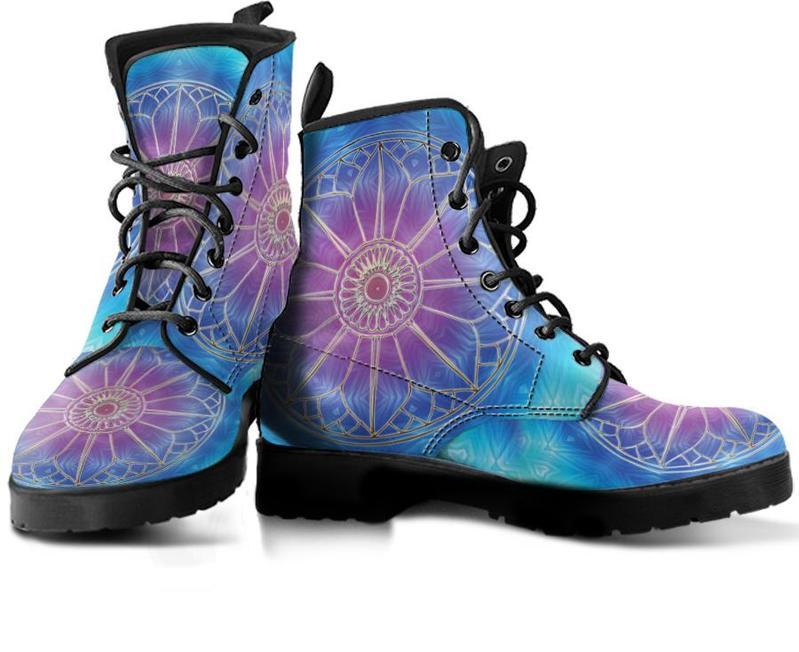 Leather Boots - Chakra Blue Mandala