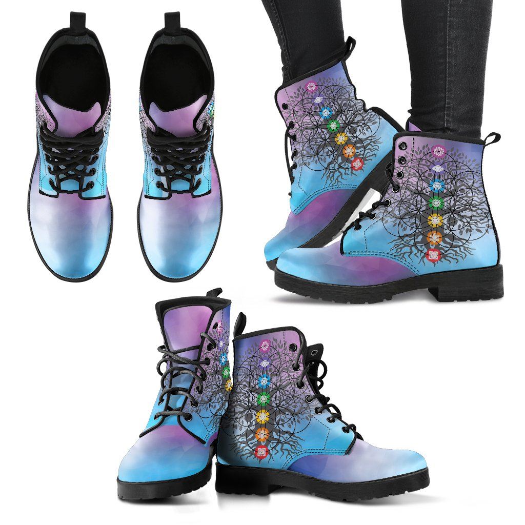 Leather Boots - Chakra Tree Of Life