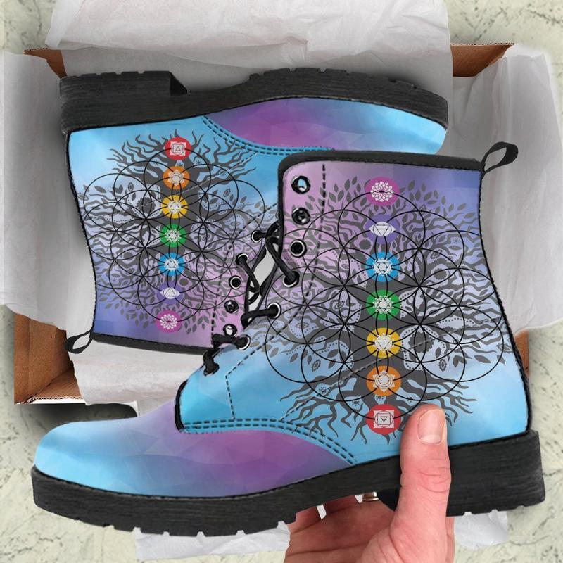 Leather Boots - Chakra Tree Of Life