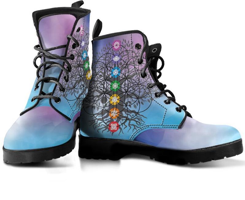 Leather Boots - Chakra Tree Of Life