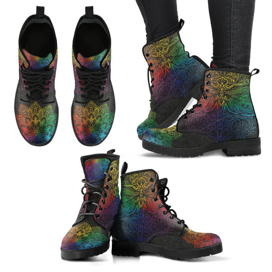 Leather Boots - Colorful Dragonfly Mandala