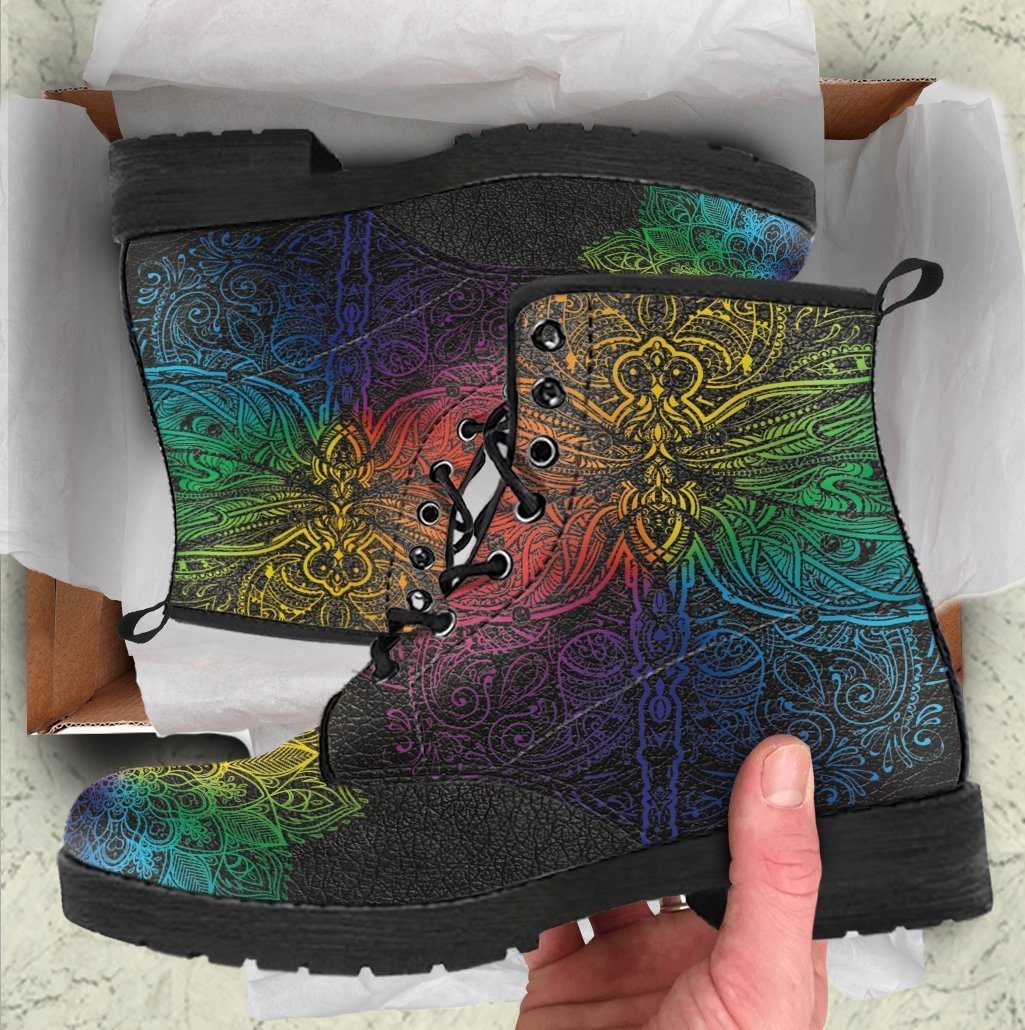 Leather Boots - Colorful Dragonfly Mandala