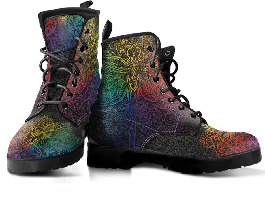 Leather Boots - Colorful Dragonfly Mandala