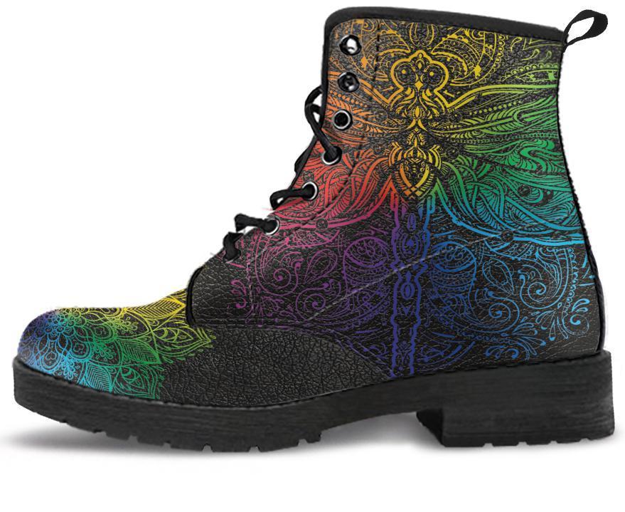 Leather Boots - Colorful Dragonfly Mandala
