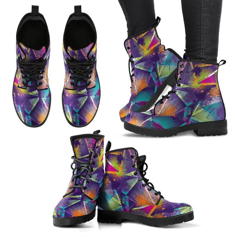 Leather Boots - Colorful Geometric
