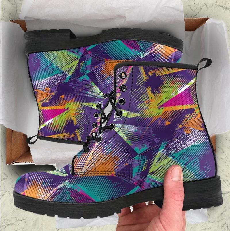 Leather Boots - Colorful Geometric