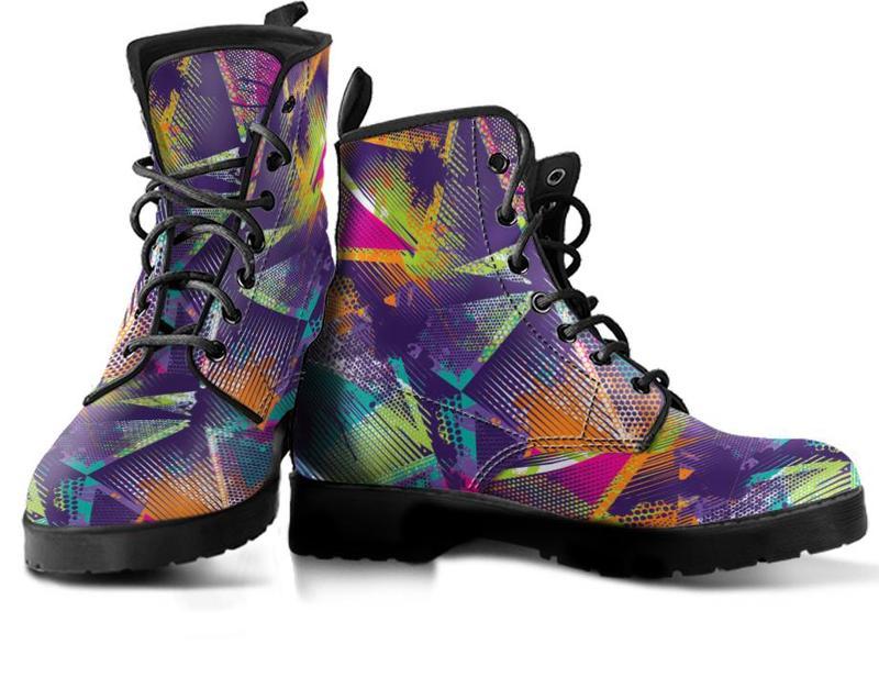 Leather Boots - Colorful Geometric