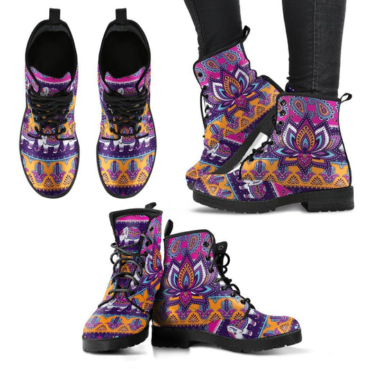 Leather Boots - Colorful Lotus Flower