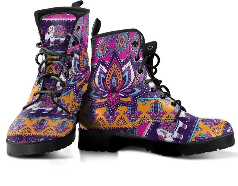 Leather Boots - Colorful Lotus Flower