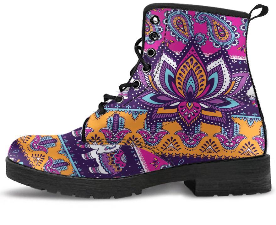 Leather Boots - Colorful Lotus Flower