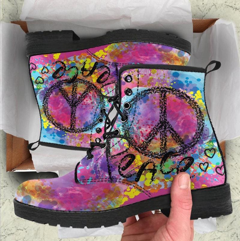 Leather Boots - Colorful Peace