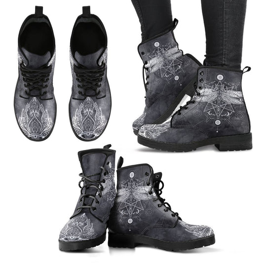 Leather Boots - Dragonfly Lotus