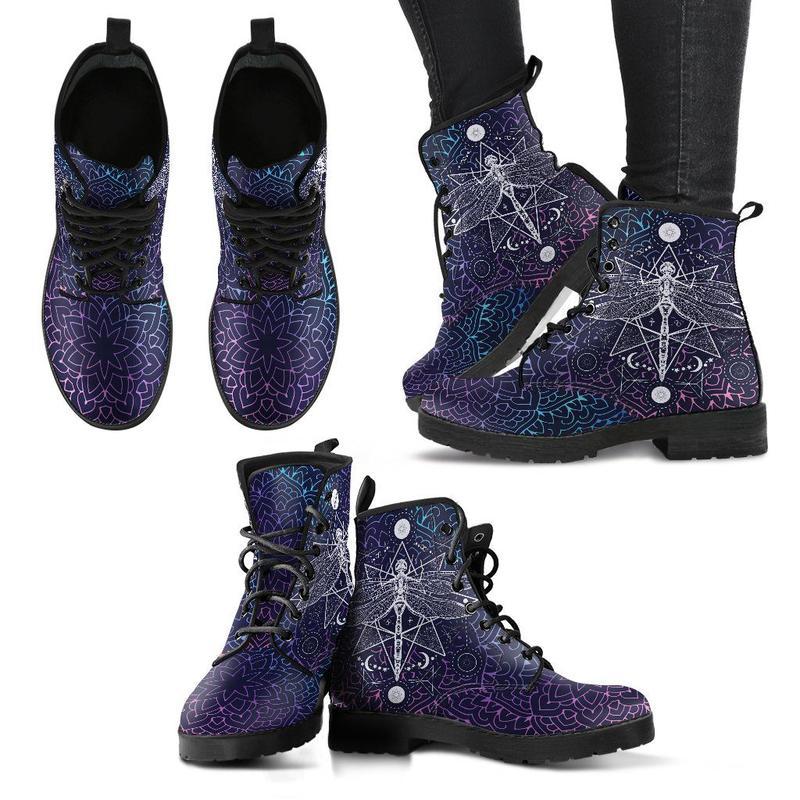 Leather Boots - Dragonfly Mandala