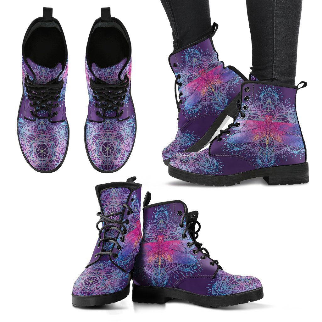 Leather Boots - Dragonfly Mandala