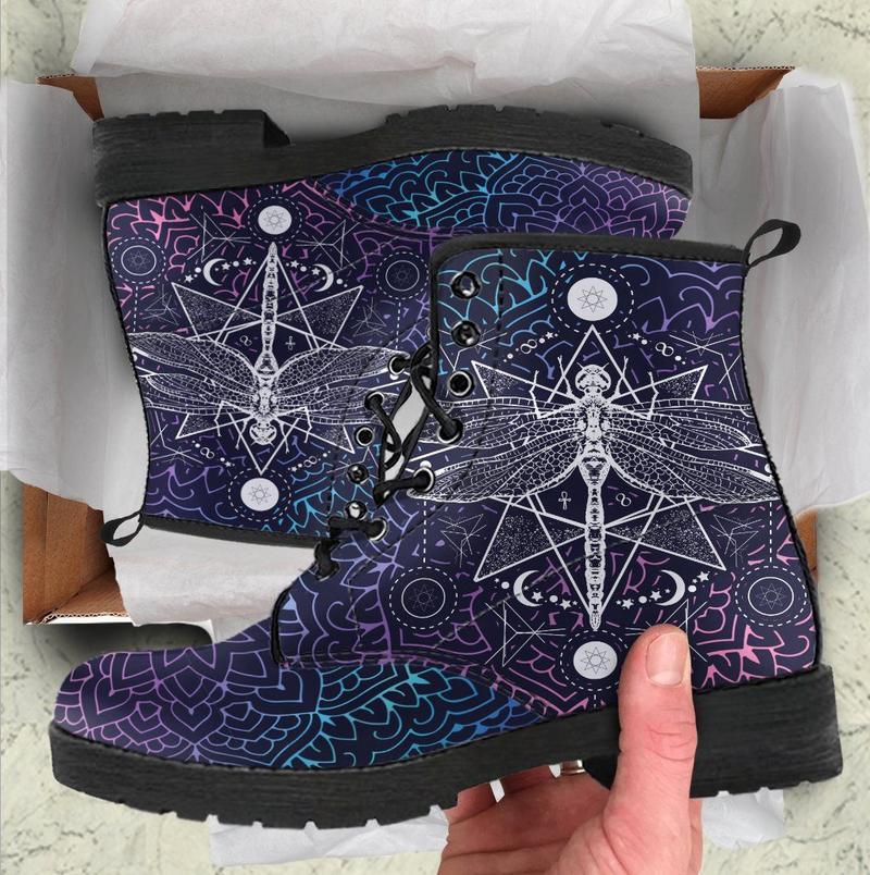Leather Boots - Dragonfly Mandala