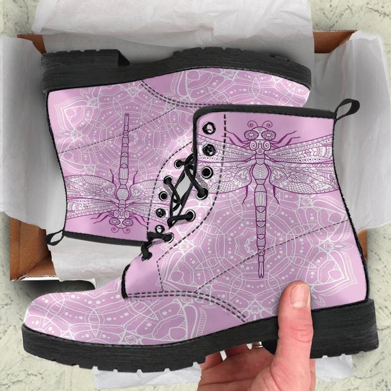 Leather Boots - Dragonfly Mandala