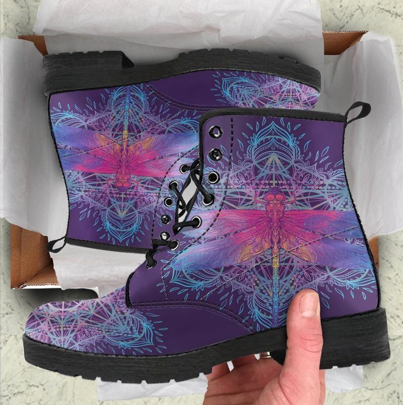 Leather Boots - Dragonfly Mandala