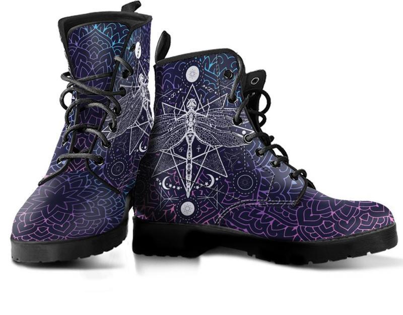 Leather Boots - Dragonfly Mandala