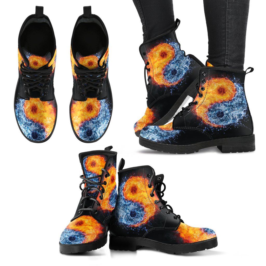 Leather Boots - Fire Water YinYang