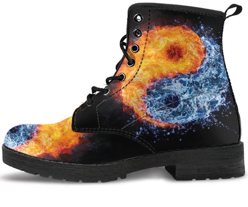 Leather Boots - Fire Water YinYang