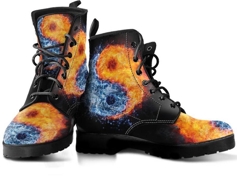 Leather Boots - Fire Water YinYang
