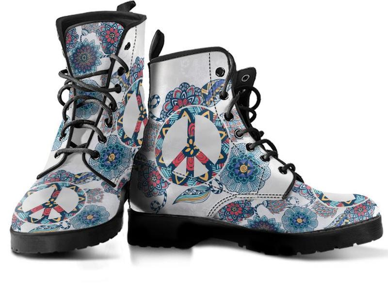 Leather Boots - Floral Peace Sign