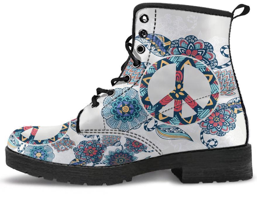 Leather Boots - Floral Peace Sign