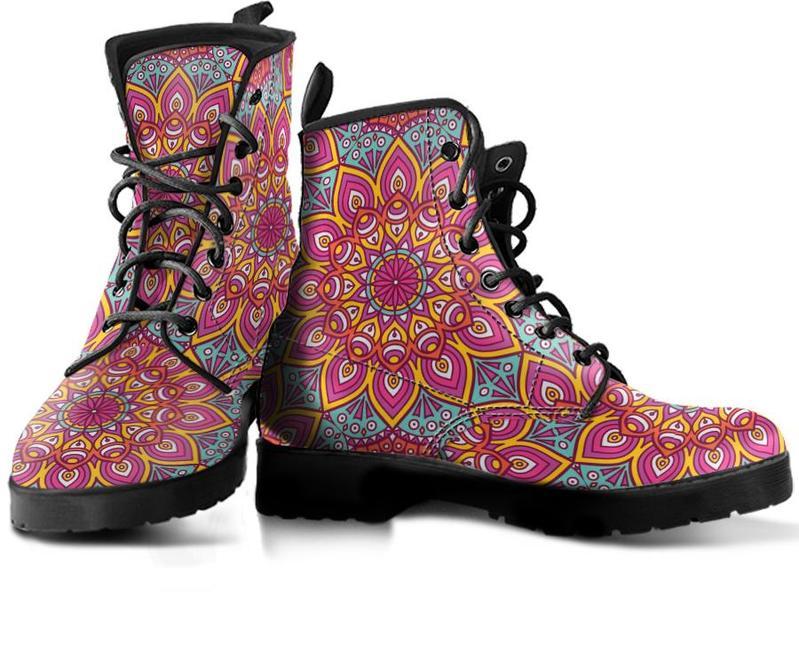 Leather Boots - Floral Red Mandala
