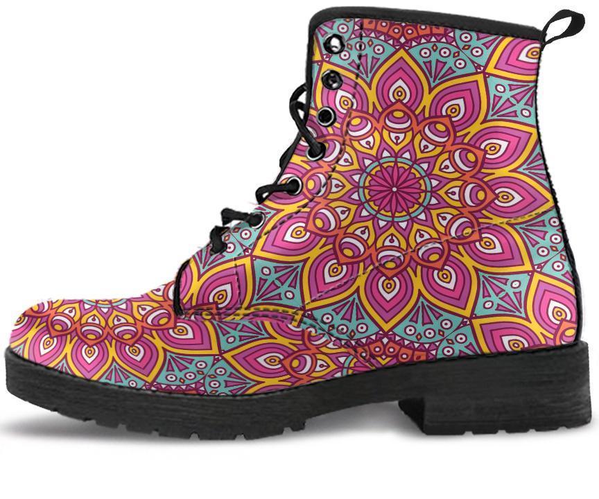 Leather Boots - Floral Red Mandala