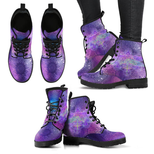Leather Boots - Glowing Mandala Dragonfly