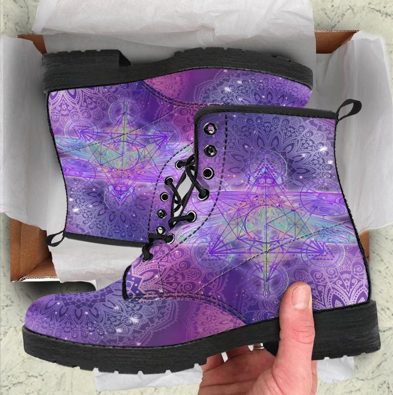 Leather Boots - Glowing Mandala Dragonfly