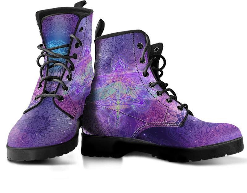 Leather Boots - Glowing Mandala Dragonfly