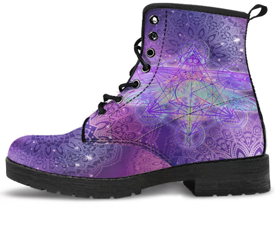 Leather Boots - Glowing Mandala Dragonfly