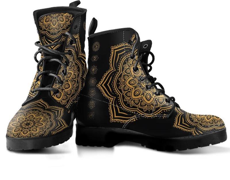 Leather Boots - Gold Chakra Mandala