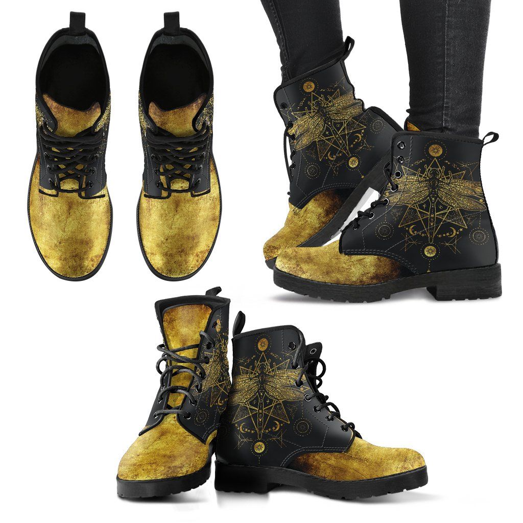 Leather Boots - Gold Dragonfly
