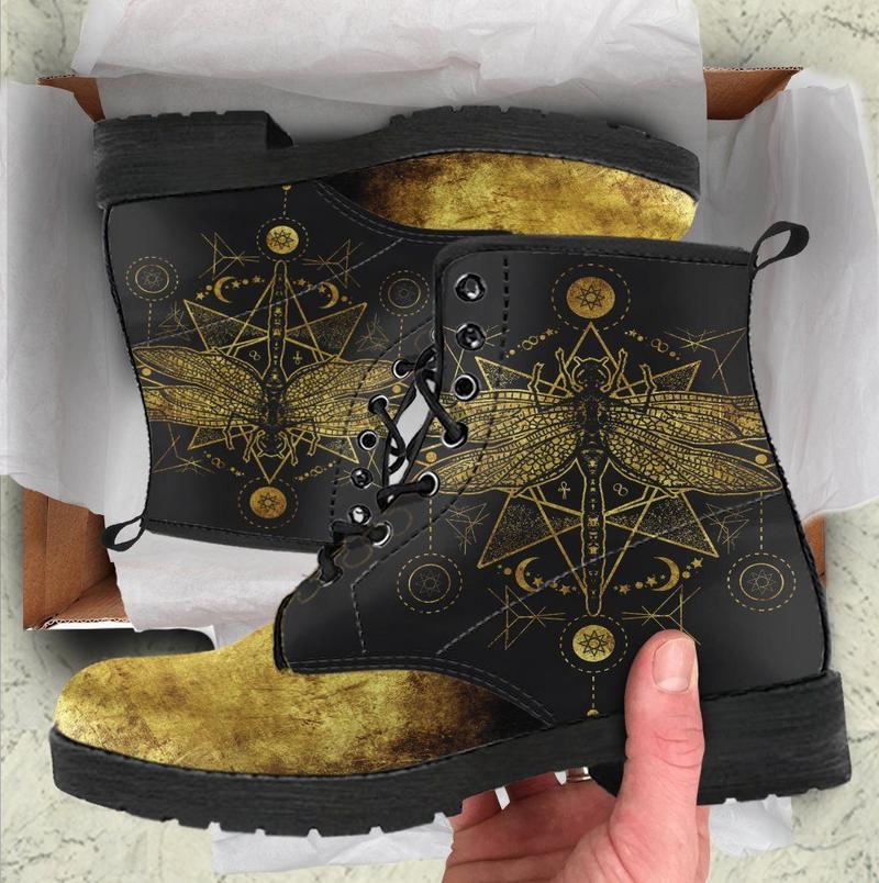 Leather Boots - Gold Dragonfly