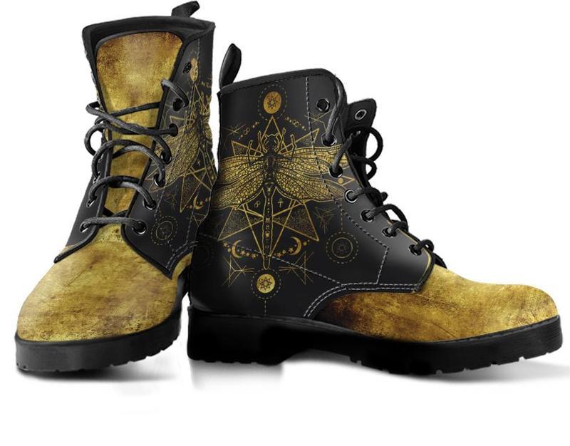 Leather Boots - Gold Dragonfly
