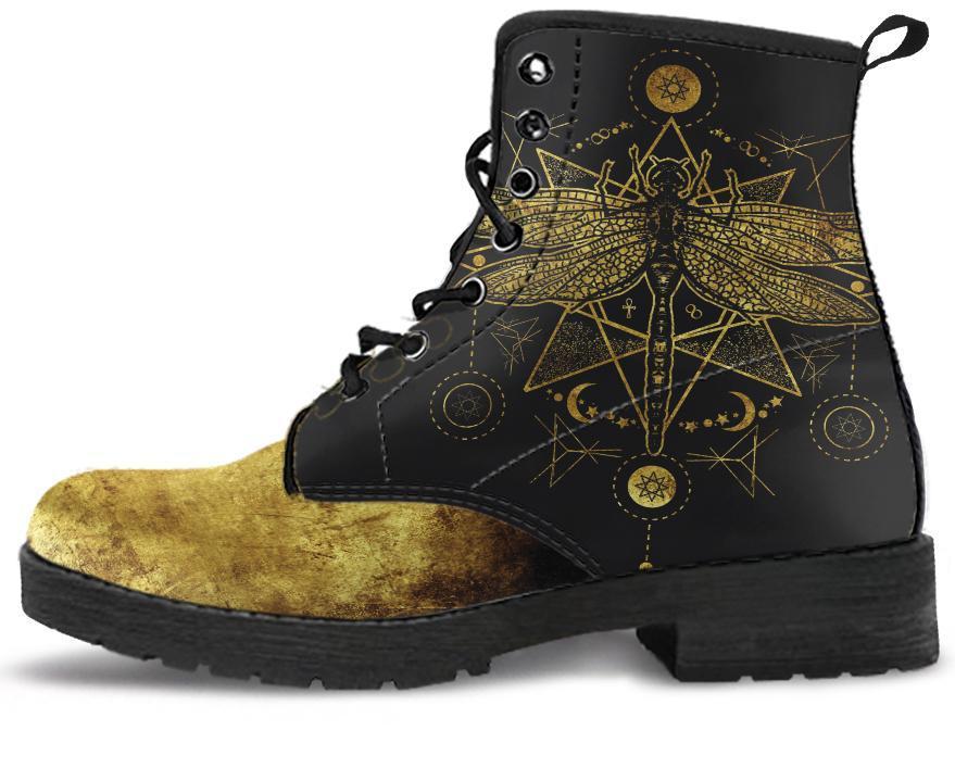 Leather Boots - Gold Dragonfly