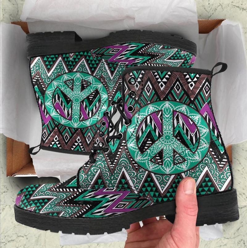 Leather Boots - Green Boho Peace