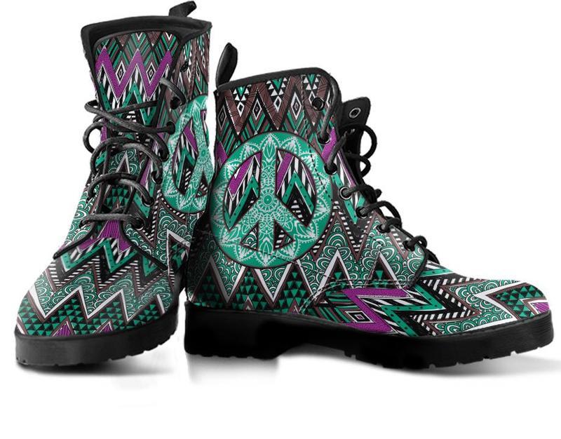 Leather Boots - Green Boho Peace