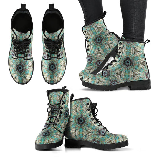 Leather Boots - Green Fractal Mandala