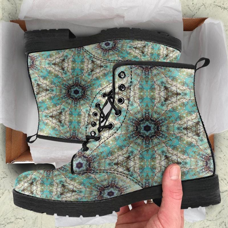 Leather Boots - Green Fractal Mandala