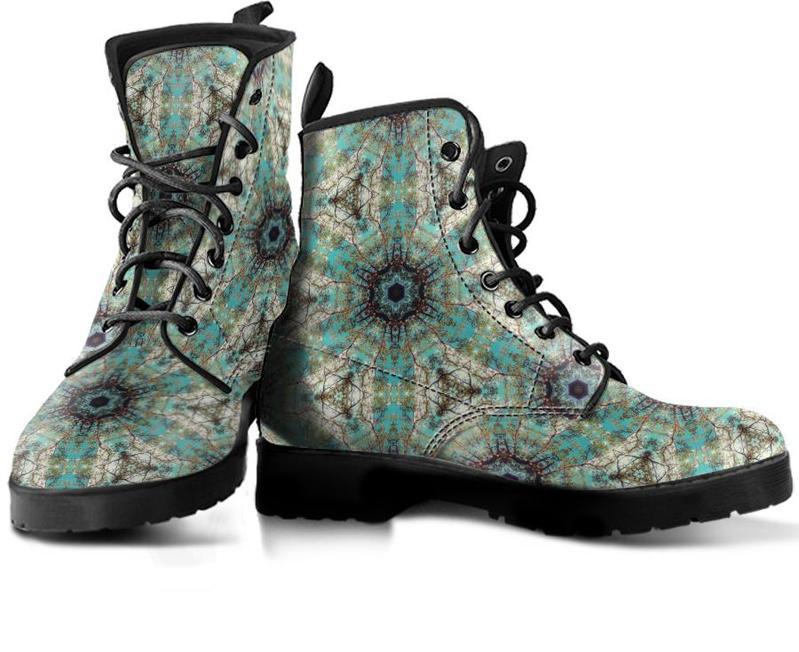 Leather Boots - Green Fractal Mandala