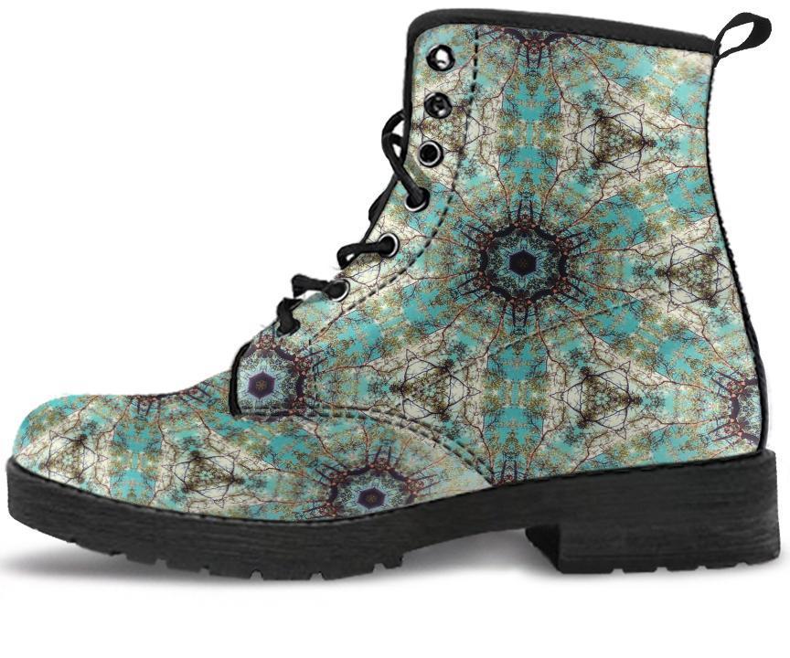 Leather Boots - Green Fractal Mandala