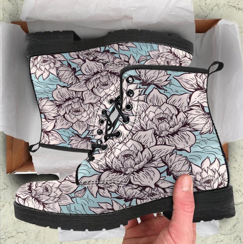 Leather Boots - Green Lotus