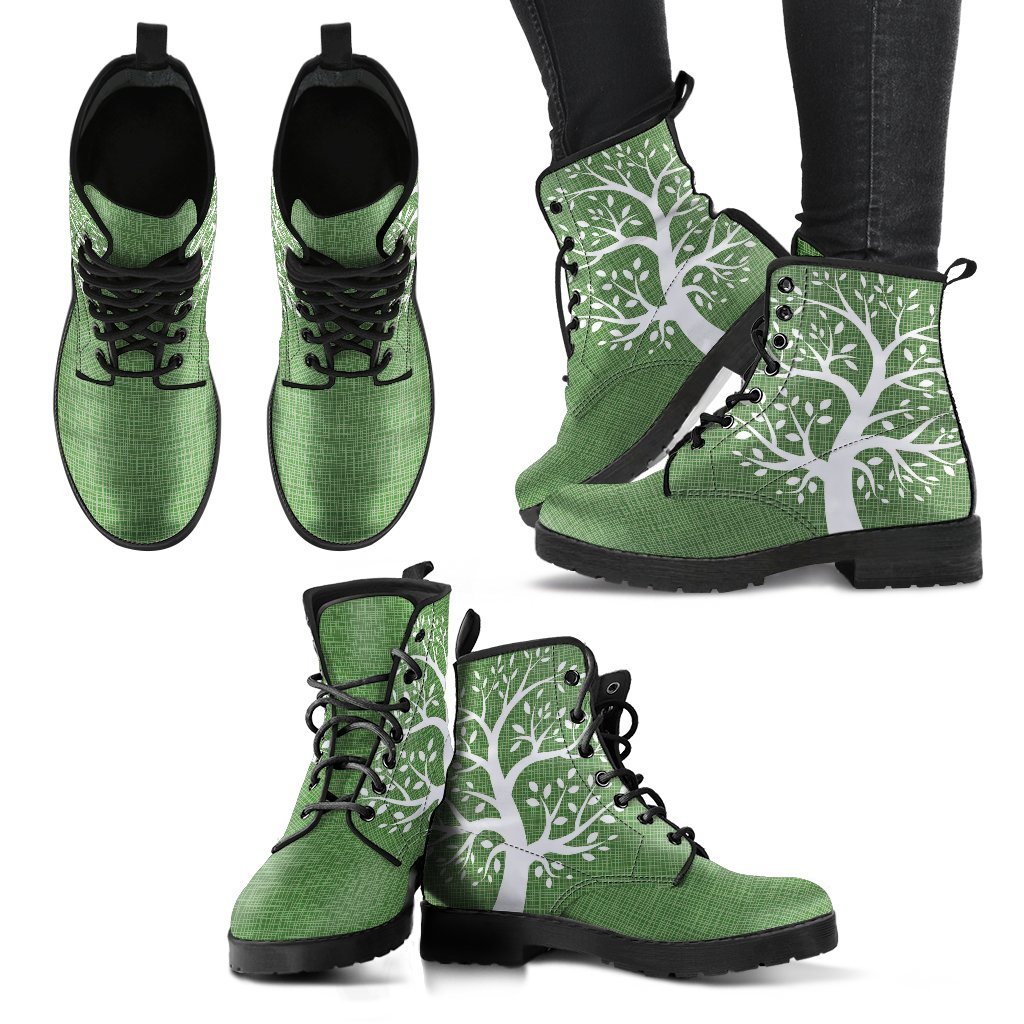 Leather Boots - Green Tree Of Life